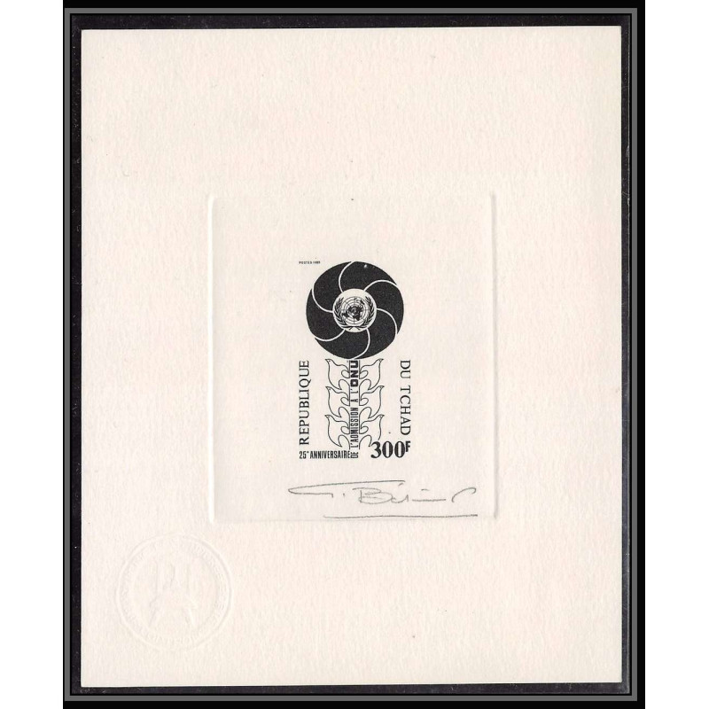 0247 Epreuve d'artiste artist proof PROMO tchad N°500 Admission à l´ONU (uno united nations) Signé signed autograph