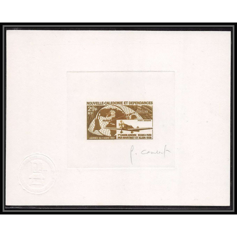 0257 Epreuve d'artiste artist proof Nouvelle-Caledonie y&t 102 Journee du timbre avion plane Signé signed combe