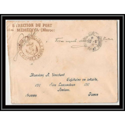 0461 division navale du maroc direction des ports mehediya 1913 Lettre cover occupation du maroc War signé