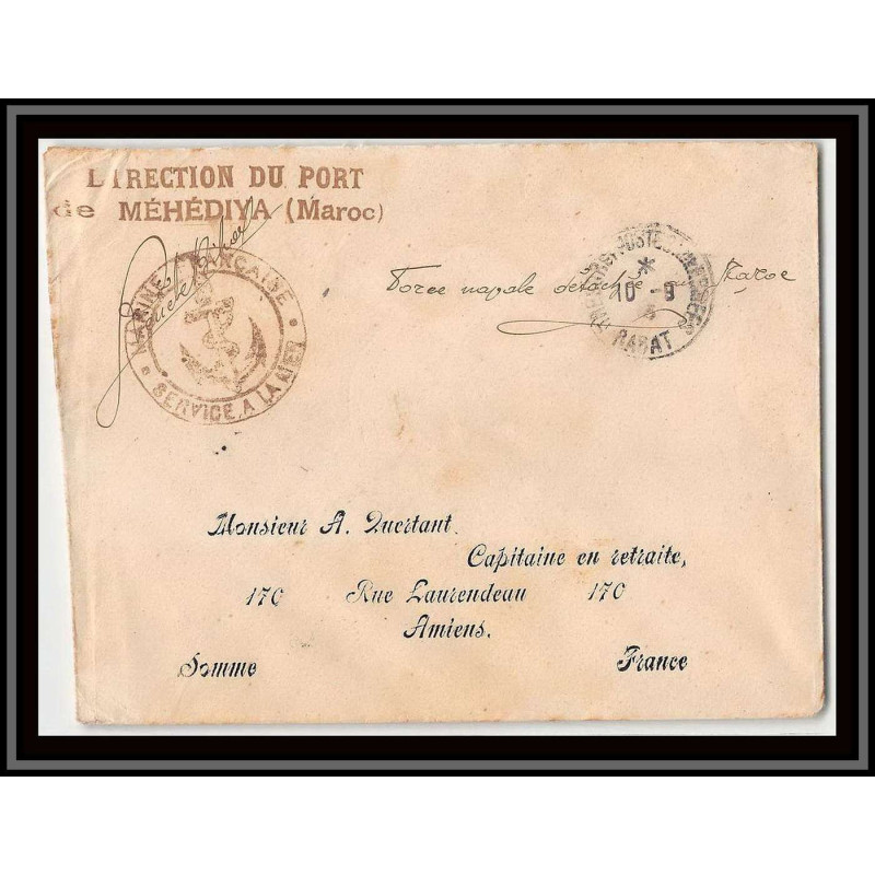 0461 division navale du maroc direction des ports mehediya 1913 Lettre cover occupation du maroc War signé
