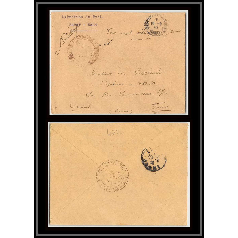0462 division navale du maroc direction des ports Rabat sale 1913 Lettre cover occupation du maroc War signé