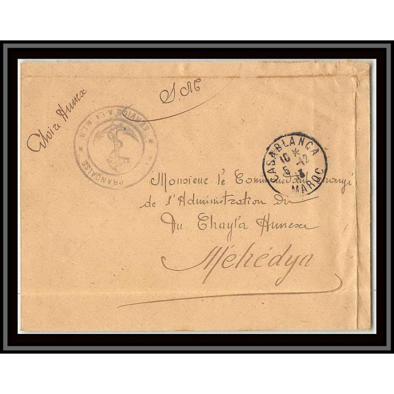 0477 division navale du maroc Casablanca pour mehedyn 1913 Lettre cover occupation du maroc War croiseur gloire