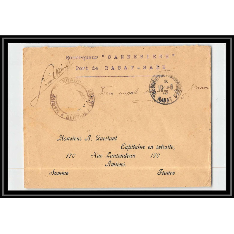 0481 division navale du maroc remorqueur cannebiere port Rabat sale 1913 Lettre cover occupation du maroc War signé