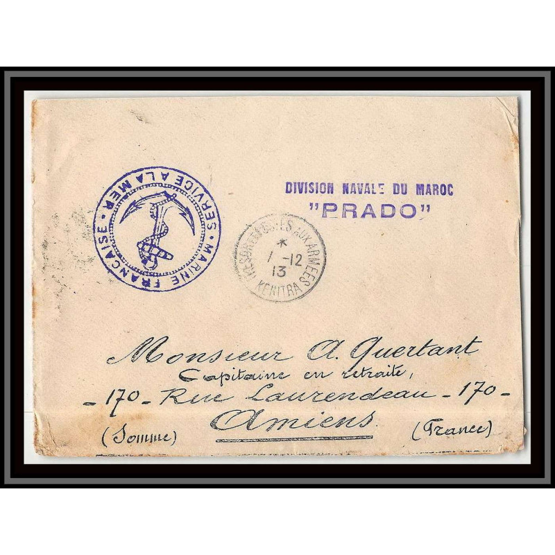 0482 division navale du maroc remorqueur division navale prado 1913 Lettre cover occupation du maroc War