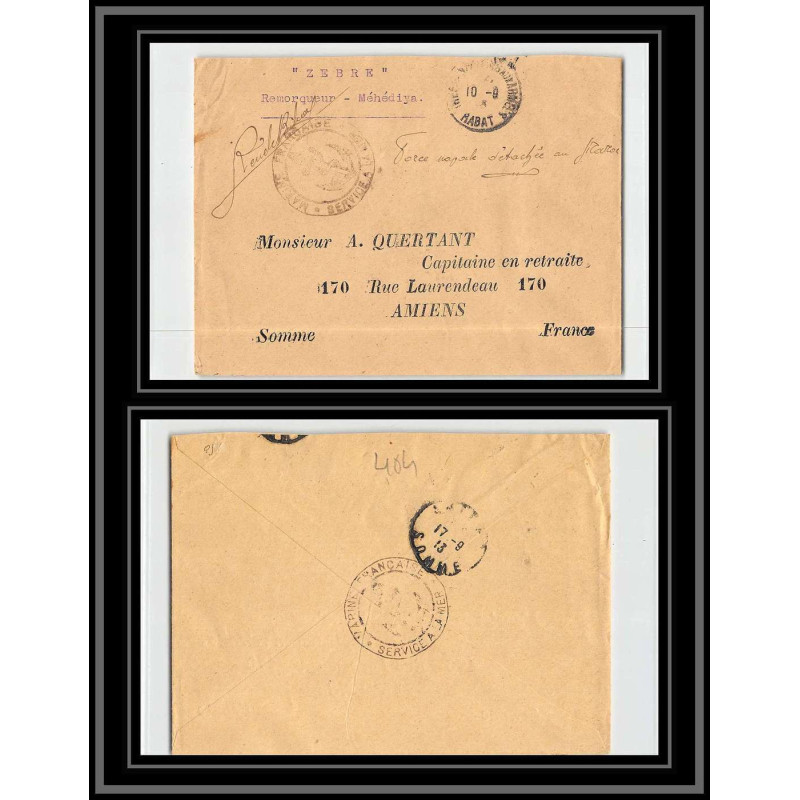 0484 division navale du maroc zebre remorqueur méhédiya Rabat 1913 Lettre cover occupation du maroc War signé