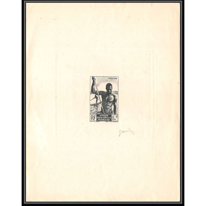 0300 Epreuve d'artiste artist proof AEF afrique equatoriale y&t 223 piroguier PIROGUE Signé signed autograph GANDON
