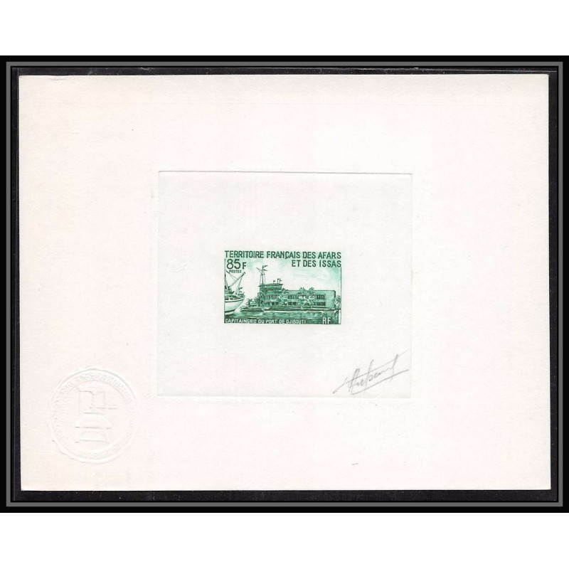 0302 Epreuve d'artiste artist proof Afars et Issas y&t 350 capitainerie du port de Djibouti Signé signed autograph