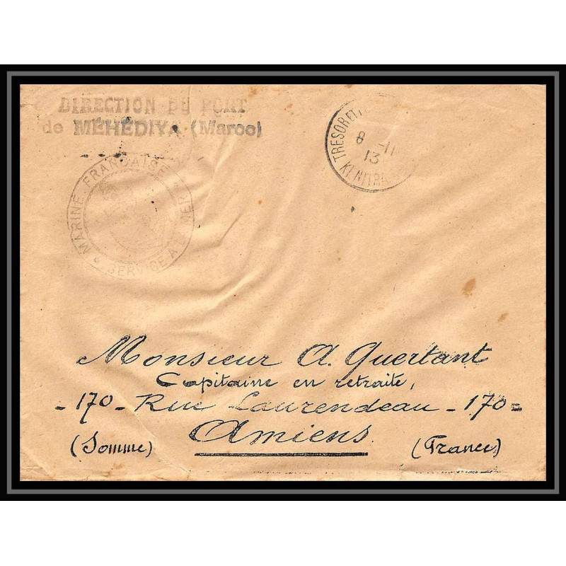 3816 division navale des ports Mehedya 1913 Lettre cover occupation du maroc War
