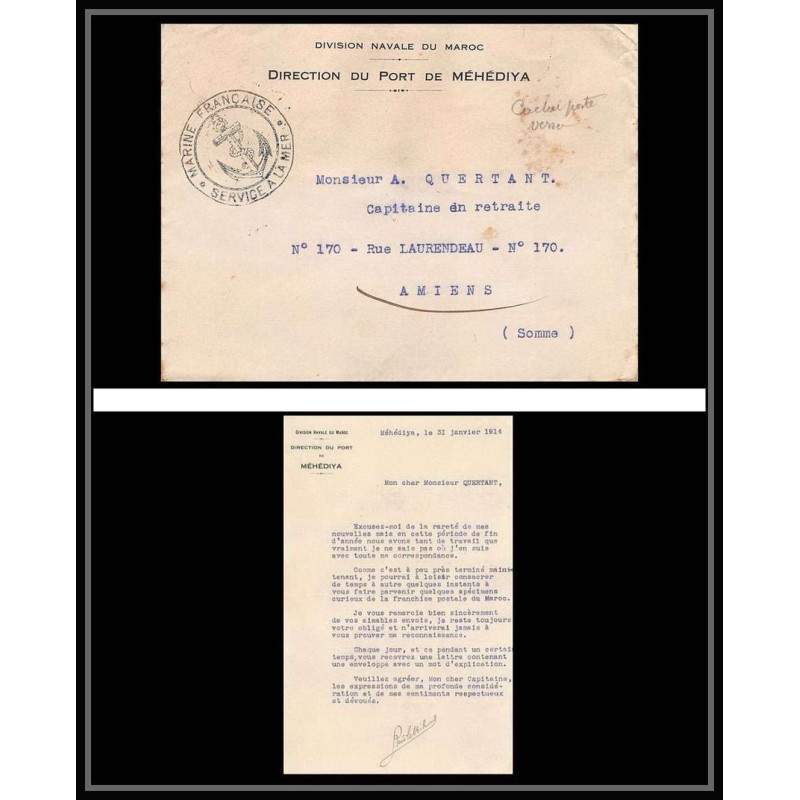 3817 division navale des ports Mehedya 1914 LAC Lettre cover occupation du maroc War