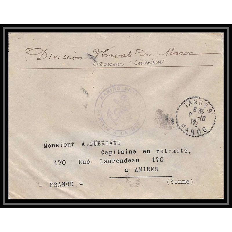 3822 division navale croiseur Lavoisier tanger 1912 Lettre cover occupation du maroc War