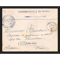 3825 division navale Canonnière la surprise 1912 Lettre cover occupation du maroc War