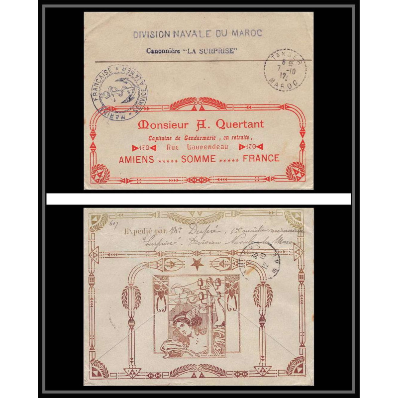 3828 division navale Canonnière la surprise 1912 illustree Lettre cover occupation du maroc War
