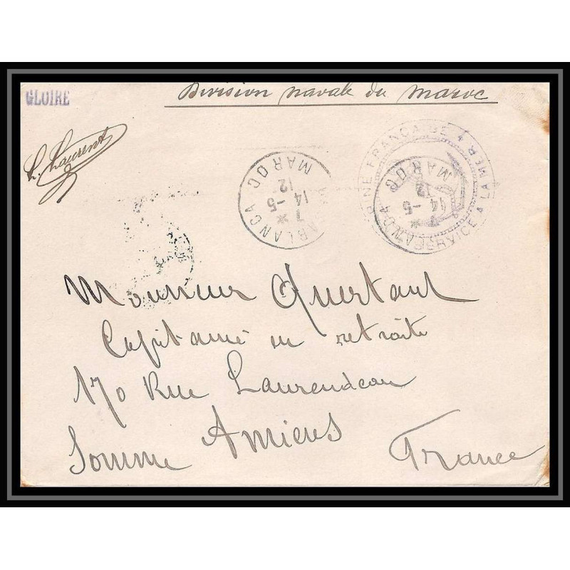 3831 division navale croiseur cuirassé GLOIRE 1912 Lettre cover occupation du maroc War