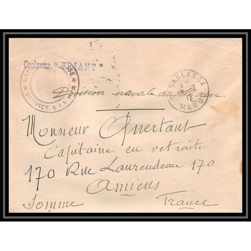 3834 division navale croiseur Friant 1912 casablanca Lettre cover occupation du maroc War
