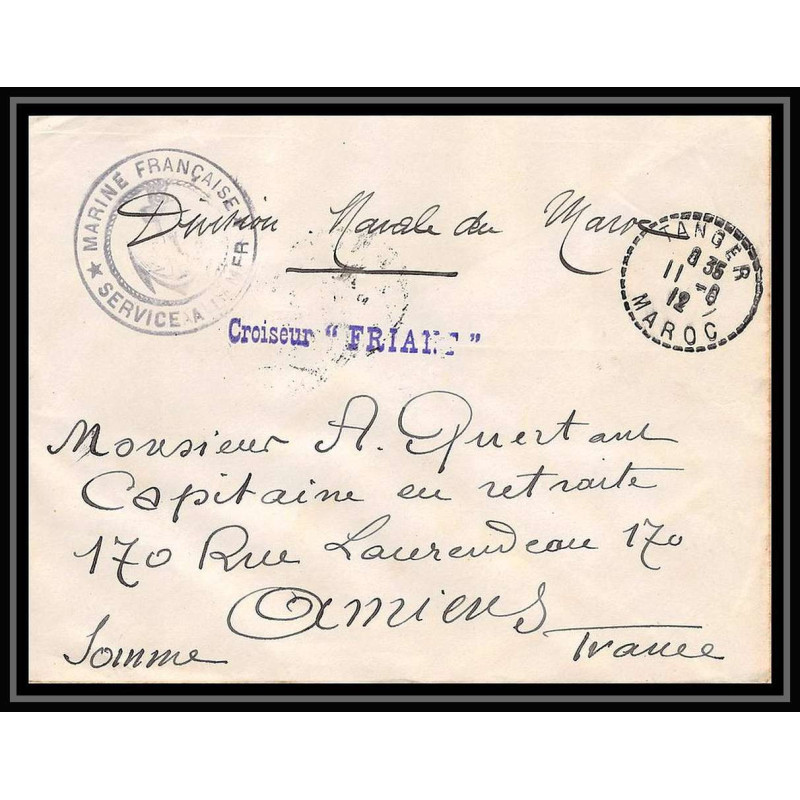 3837 division navale croiseur Friant 1912 Tanger Lettre cover occupation du maroc War
