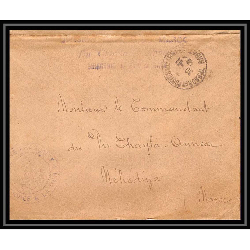3844 division navale croiseur Du Chayla 1913 port de salé Lettre cover occupation du maroc War