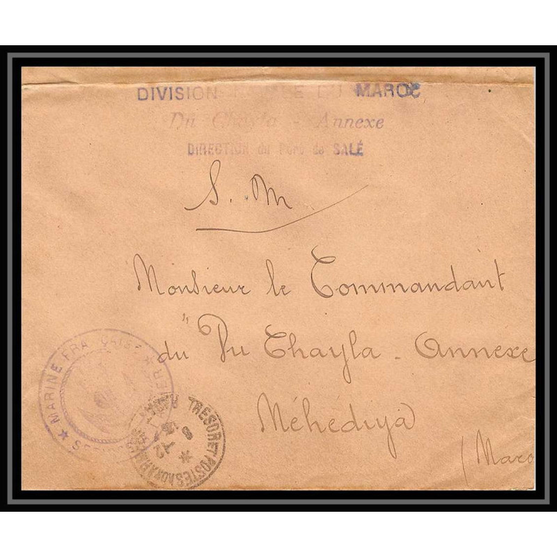 3845 division navale croiseur Du Chayla 1913 port de salé Lettre cover occupation du maroc War