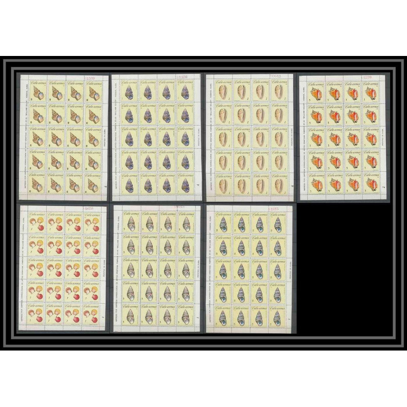 183 - Cuba ** MNH N° 1009/1015 Coquillages shell shells feuilles (sheets)