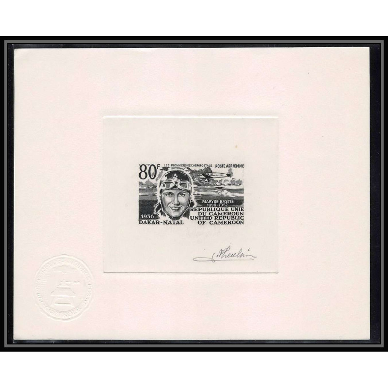 0645 Epreuve d'artiste artist proof cameroun y&t 261 aviation maryse bastie Signé signed autograph airmail