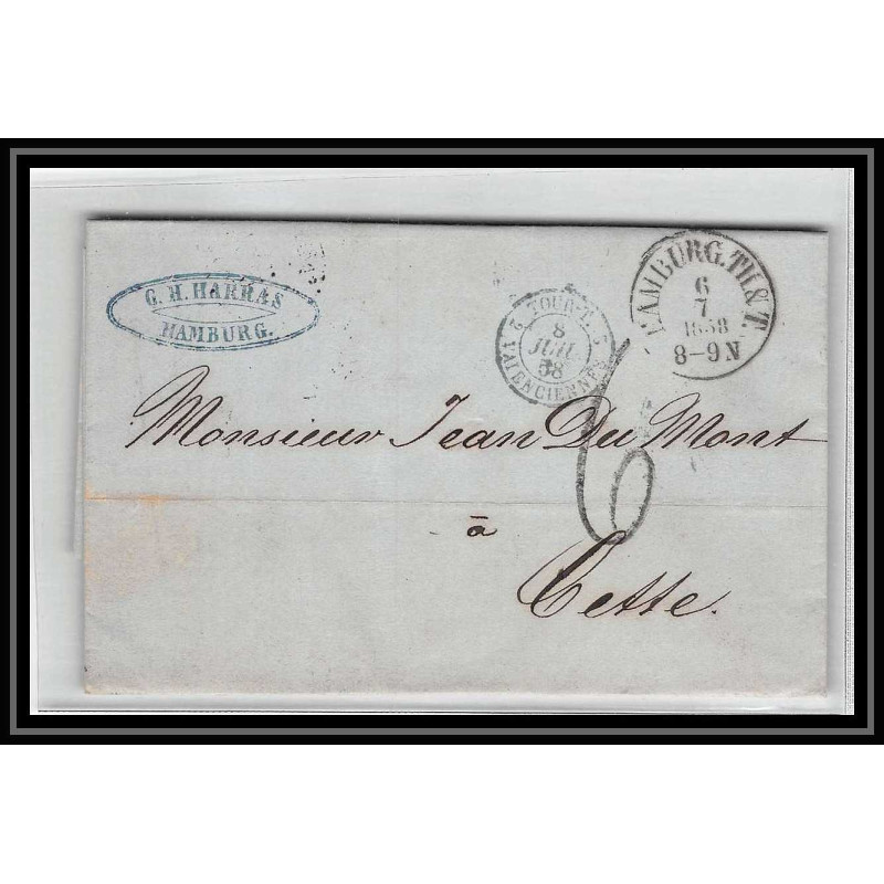 41059 Lettre LAC Allemagne (Deutschland) hamburg tour-t forbach 1868 pour cette France marque postale entree Vorlaufer
