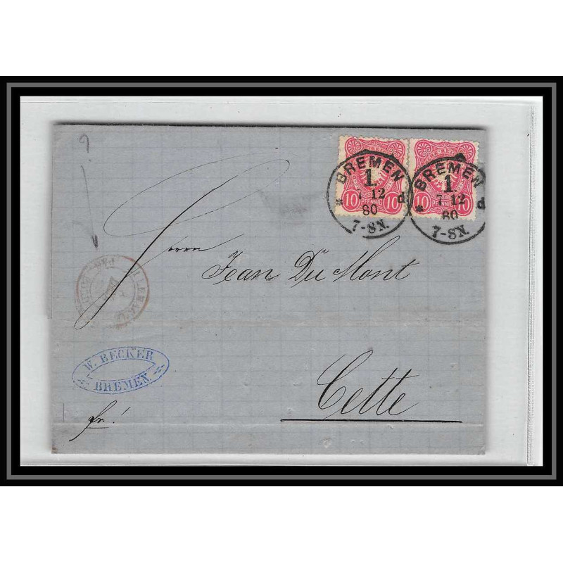41060 Lettre LAC Allemagne (Deutschland) bremen 1880 pour cette sète herault France Vorlaufer
