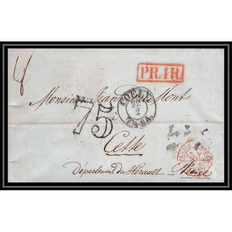 41072 Lettre LAC Allemagne (Deutschland) coeln prusse par valenciennes 1847 PR1R taxe 8 + 75 cette France entree