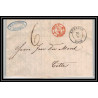 41076 Lettre LAC Allemagne Deutschland Luebeck tourt-3 forbach rouge 1867 cette herault France marque d'entree Vorlaufer