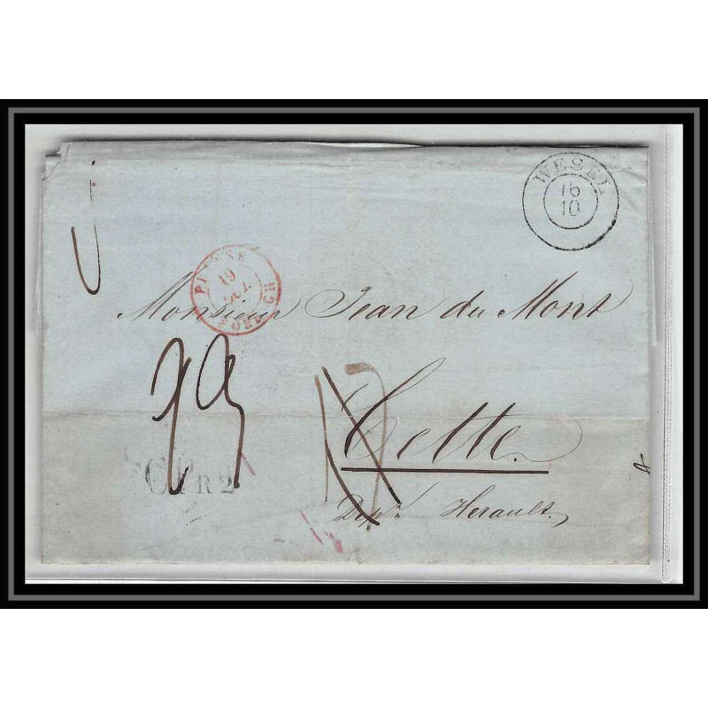 41096 Lettre LAC Allemagne Deutschland 1847 wesel Prusse forbach CPR2 convoyeur cette herault France marque entree