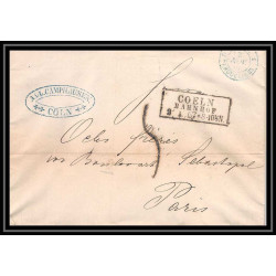 41108 Lettre LAC Allemagne Deutschland Coeln cologne prusse erquelines 3 bleu 1847 paris France marque entree Vorlaufer