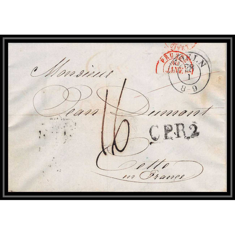 41114 Lettre LAC Allemagne Deutschland Coeln prusse givet CPR2 1847 taxe 16 cette France marque d'entree Vorlaufer