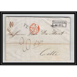 41130 Lettre LAC Allemagne Deutschland hannover TT tour t strasbourg 1846 cette herault France marque d'entree Vorlaufer
