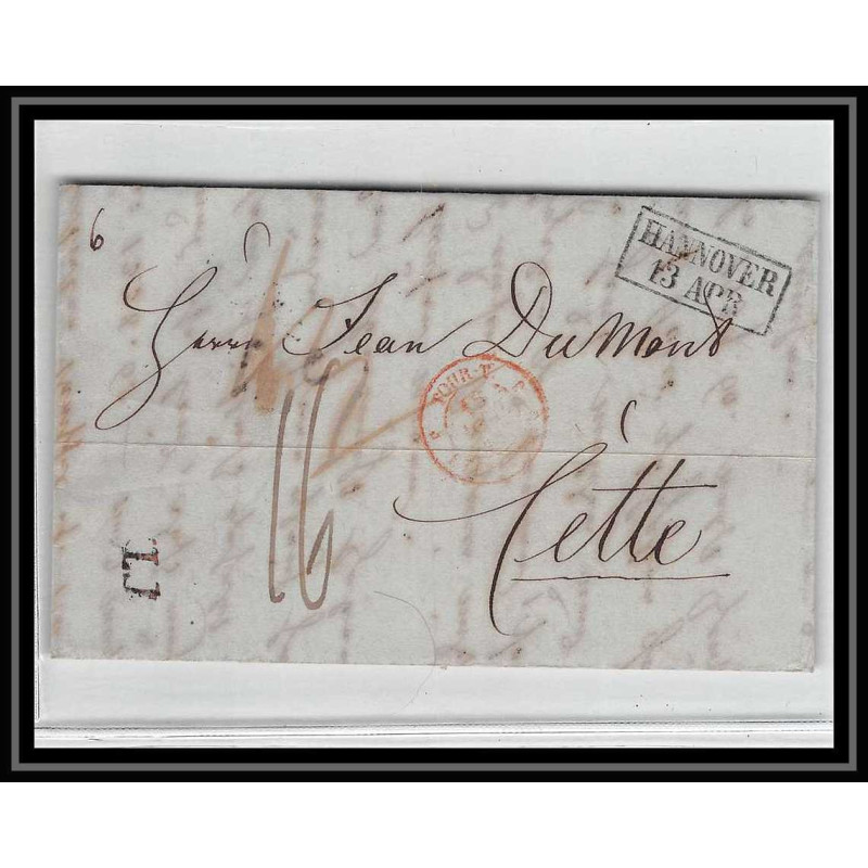 41133 Lettre LAC Allemagne Deutschland hannover TT tour t strasbourg 1848 cette herault France marque d'entree Vorlaufer