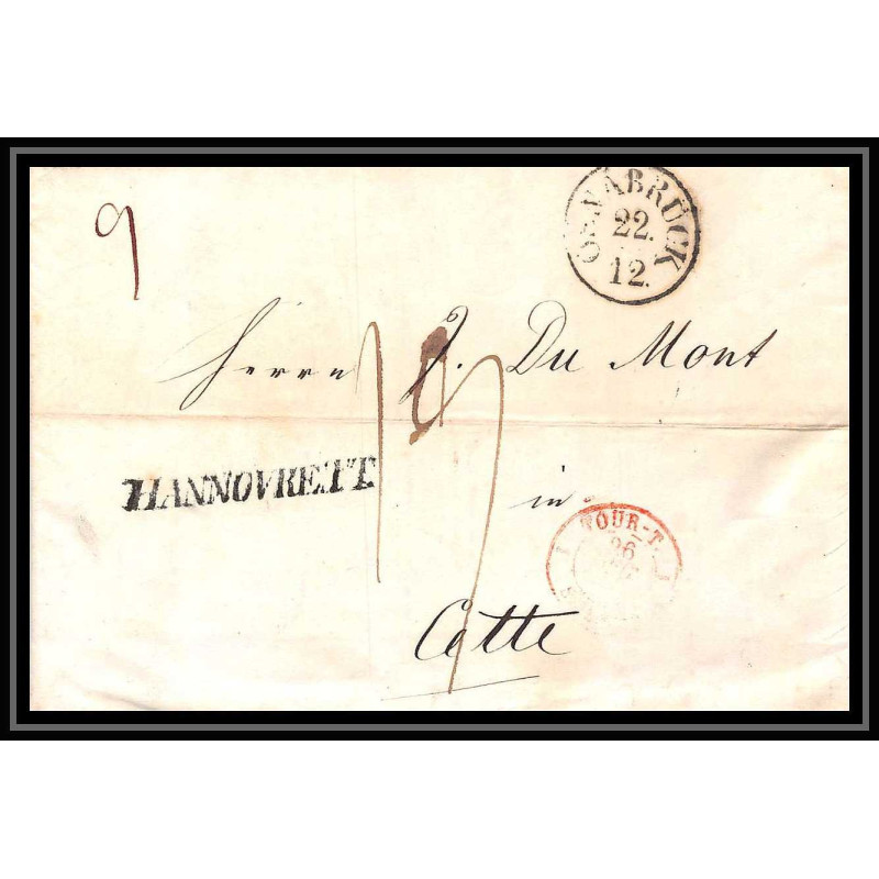 41135 Lettre LAC Allemagne Deutschland hannovre osnarbruck TT tour t strasbourg 1848 cette France marque d'entree