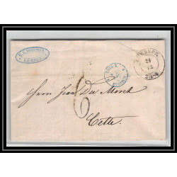 41141 Lettre LAC Allemagne Deutschland Lubeck TT tour t forbach 1867 cette herault France marque d'entree Vorlaufer