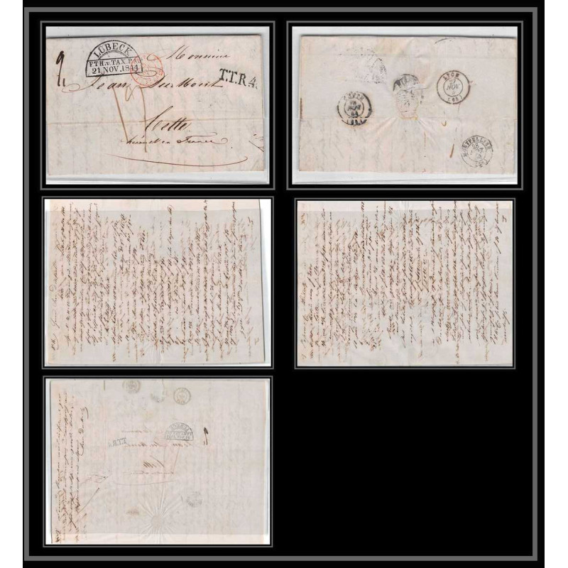 41146 Lettre LAC Allemagne Deutschland Lubeck TTR4 TT tour t strasbourg 1844 cette France marque d'entree Vorlaufer