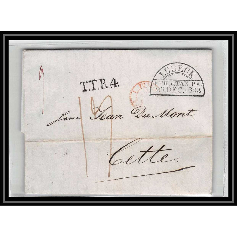 41150 Lettre LAC Allemagne Deutschland Lubeck TTR4 TT tour t strasbourg 1843 cette France marque d'entree Vorlaufer