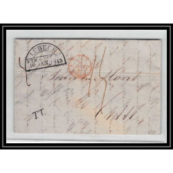 41155 Lettre LAC Allemagne Deutschland Lubeck TT tour t strasbourg 1845 cette herault France marque d'entree Vorlaufer