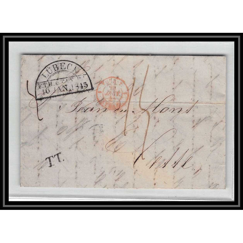 41155 Lettre LAC Allemagne Deutschland Lubeck TT tour t strasbourg 1845 cette herault France marque d'entree Vorlaufer