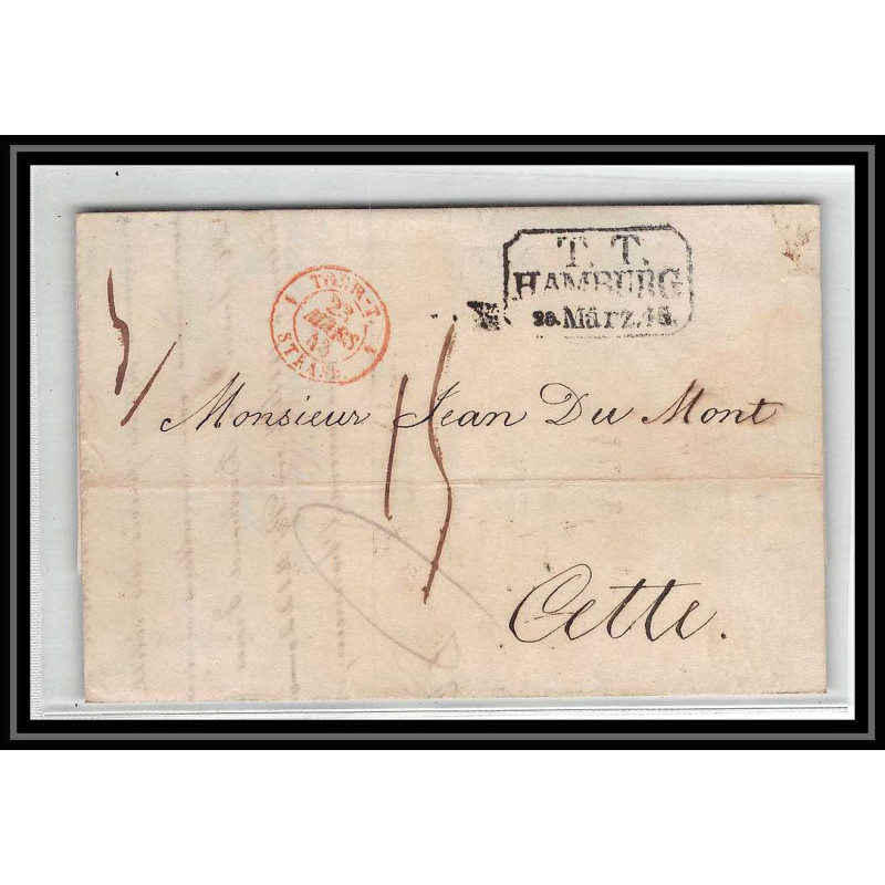 41186 Lettre LAC Allemagne Deutschland Hamburg TT Tour-T strasbourg 1845 cette herault France marque d'entree Vorlaufer