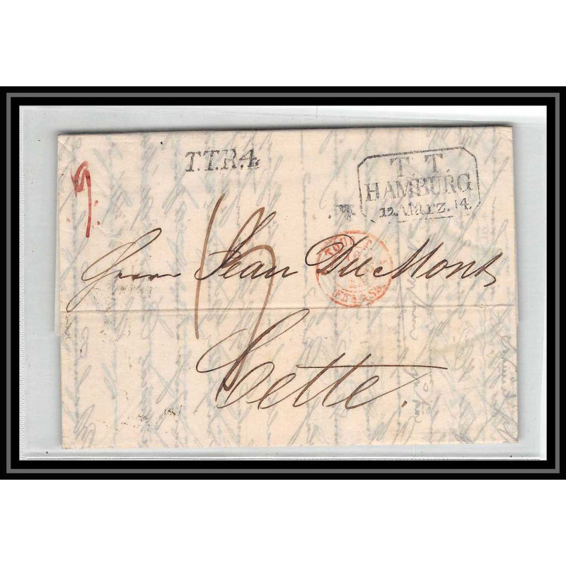 41188 Lettre LAC Allemagne Deutschland Hamburg TT Tour-T strasbourg 1844 TTR4 cette herault France marque d'entree