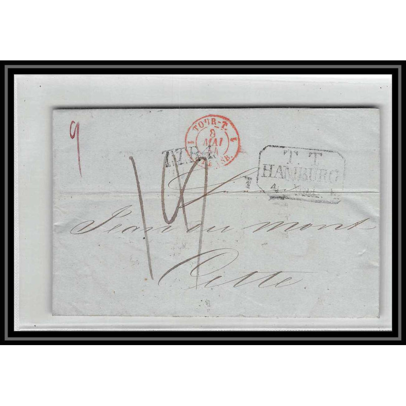 41194 Lettre LAC Allemagne Deutschland Hamburg TT Tour-T strasbourg 1844 TTR4 cette herault France marque d'entree