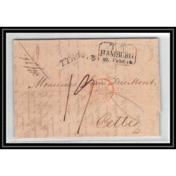 41195 Lettre LAC Allemagne Deutschland Hamburg TT Tour-T strasbourg 1844 TTR4 cette herault France marque d'entree