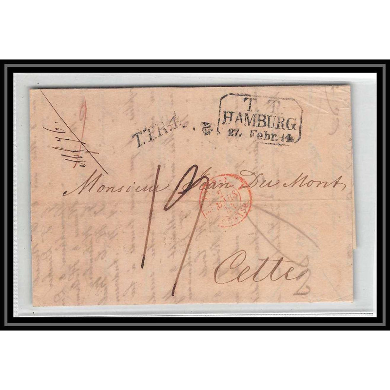 41195 Lettre LAC Allemagne Deutschland Hamburg TT Tour-T strasbourg 1844 TTR4 cette herault France marque d'entree
