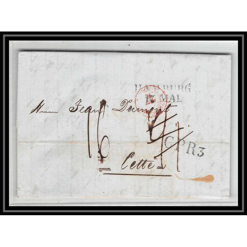 41204 Lettre LAC Allemagne Deutschland Hamburg Tour-T VALENCIENNES CPR3 1847 cette France marque d'entree Vorlaufer