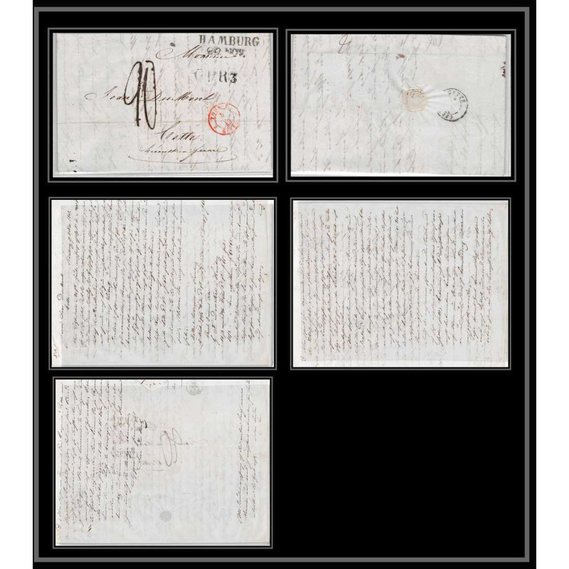 41207 Lettre LAC Allemagne Deutschland Hamburg Tour-T Givet CPR3 1843 cette herault France marque d'entree Vorlaufer