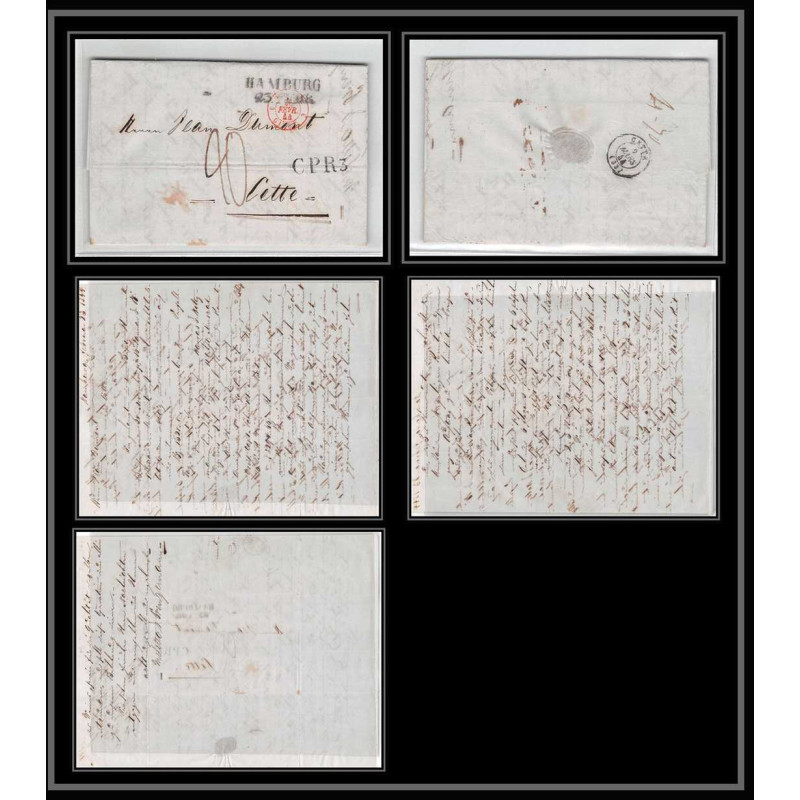 41208 Lettre LAC Allemagne Deutschland Hamburg Tour-T Givet CPR3 1844 cette herault France marque d'entree Vorlaufer