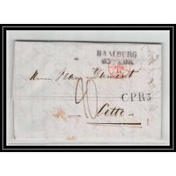 41208 Lettre LAC Allemagne Deutschland Hamburg Tour-T Givet CPR3 1844 cette herault France marque d'entree Vorlaufer