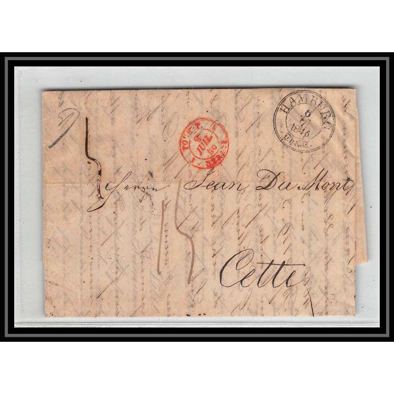 41222 Lettre LAC Allemagne Deutschland Hamburg Tour-T strasbourg 1846 cette France marque d'entree Vorlaufer