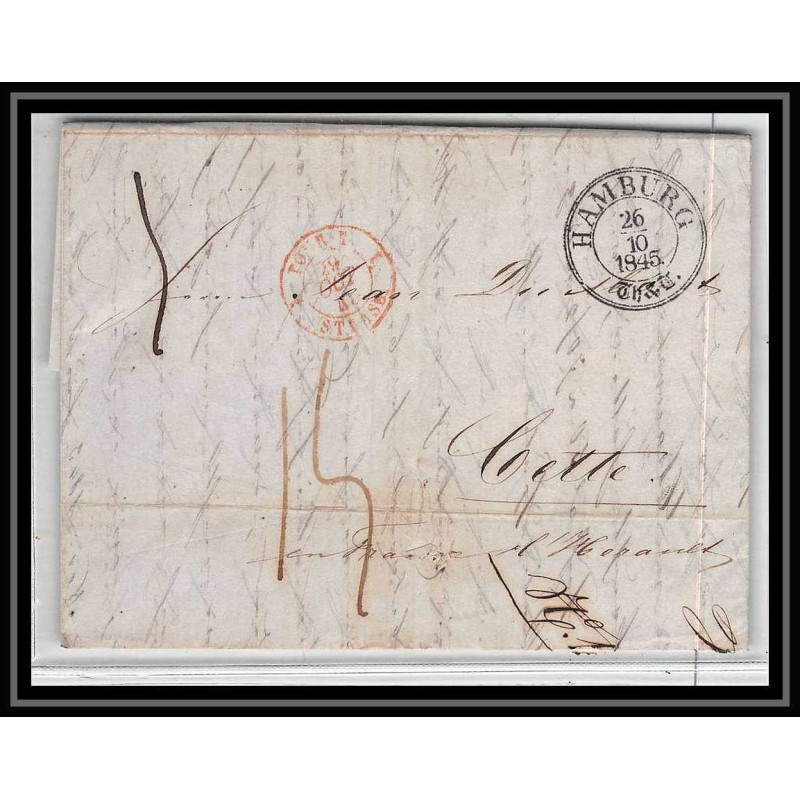41225 Lettre LAC Allemagne Deutschland Hamburg Tour-T strasbourg 1845 cette France marque d'entree Vorlaufer