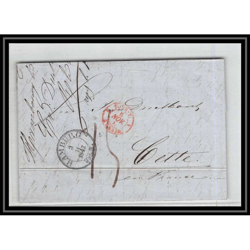 41232 Lettre LAC Allemagne Deutschland Hamburg Tour-T strasbourg 1847 cette France marque d'entree Vorlaufer